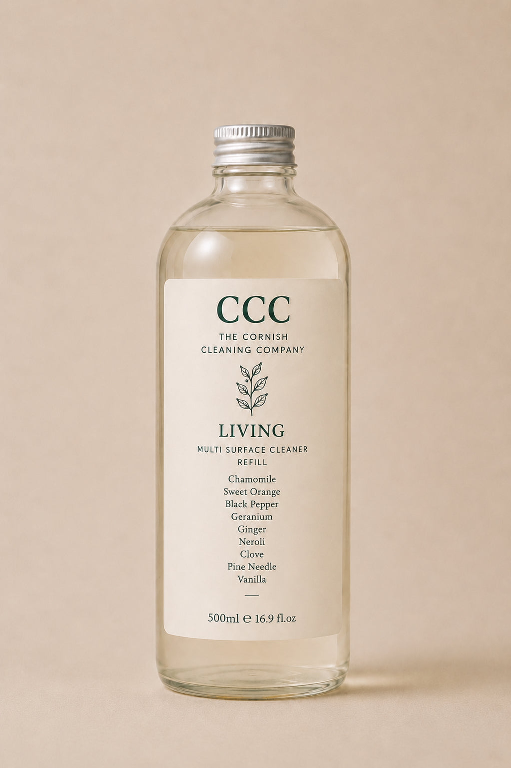Living Room Multi Surface Cleaner Refill 500ml — Plant based pure Essential Oils Chamomile, Sweet Orange & Vanilla — The Cornish Cleaning Company